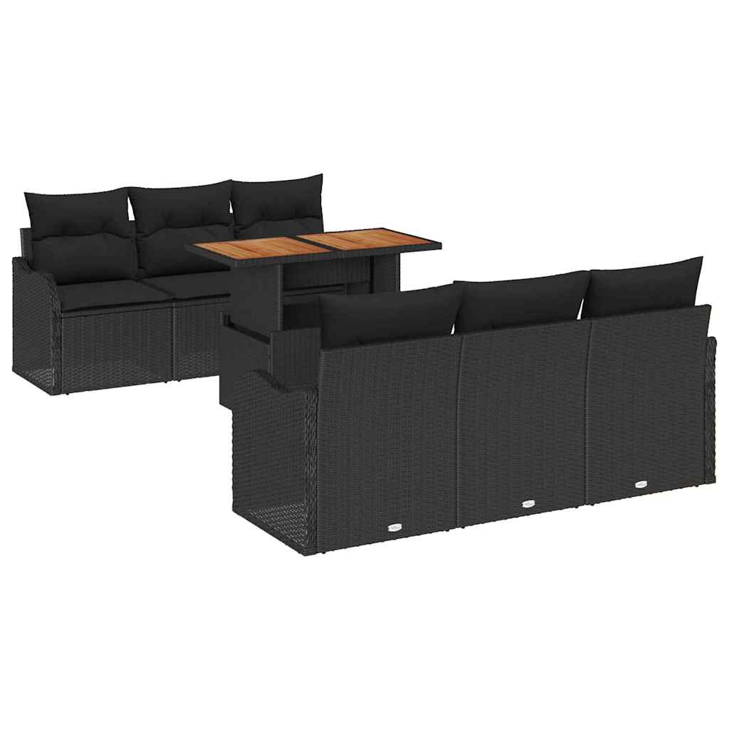 Gartensofa-set 7 stk. Schwarz Poly-Rattan