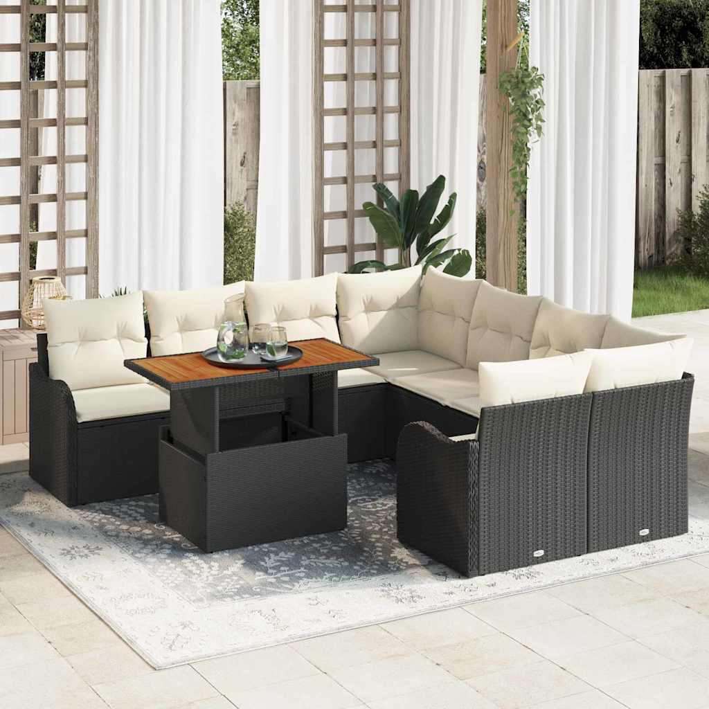 Garten-Sofa-Set 7 stk. 6-Sitzanzahl Schwarz und Creme