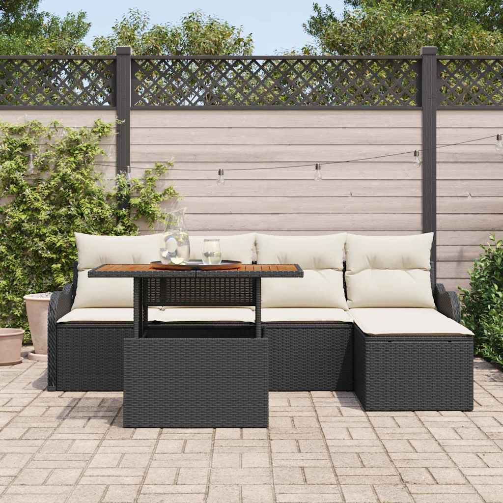 Gartensofa-set 6 stk. Schwarz und Creme Poly-Rattan