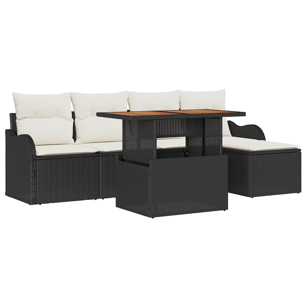 Gartensofa-set 6 stk. Schwarz und Creme Poly-Rattan