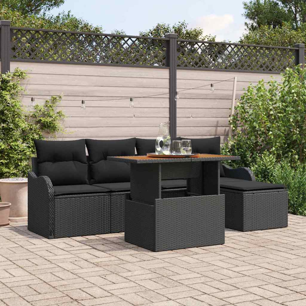 Gartensofa-set 6 stk. Schwarz Poly-Rattan