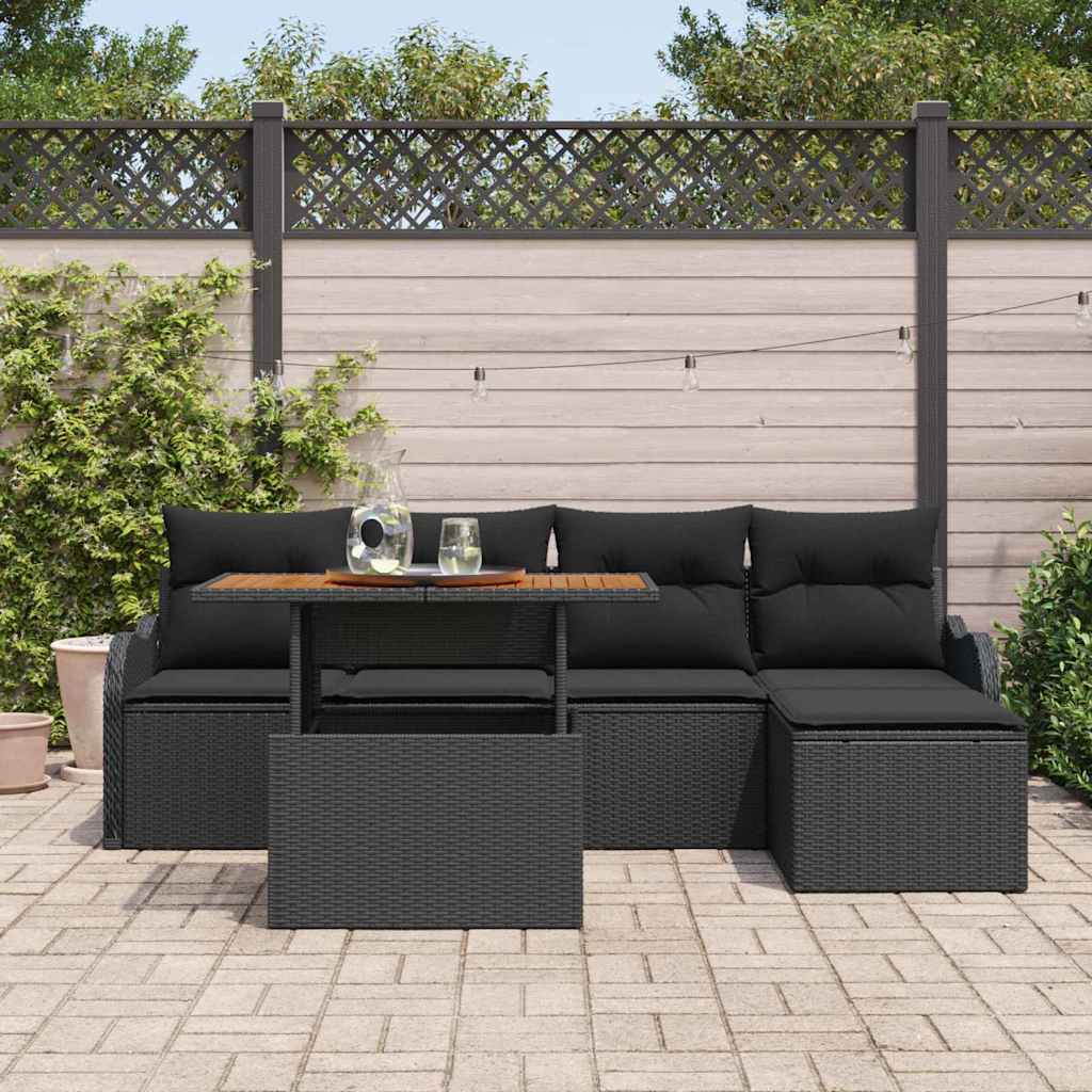 Gartensofa-set 6 stk. Schwarz Poly-Rattan