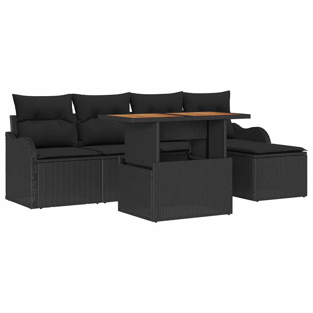 Gartensofa-set 6 stk. Schwarz Poly-Rattan