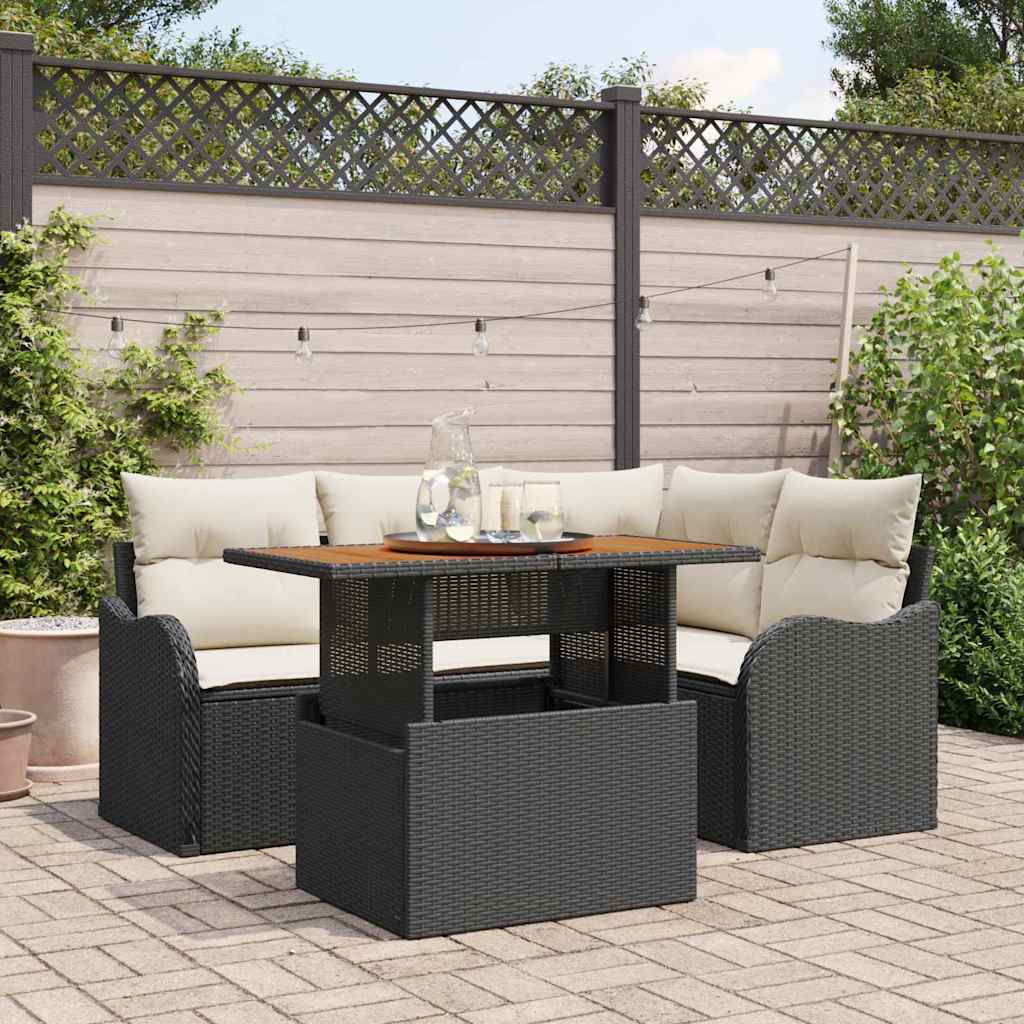 Gartensofa-set 5 stk. 4-Sitzanzahl Schwarz und Creme