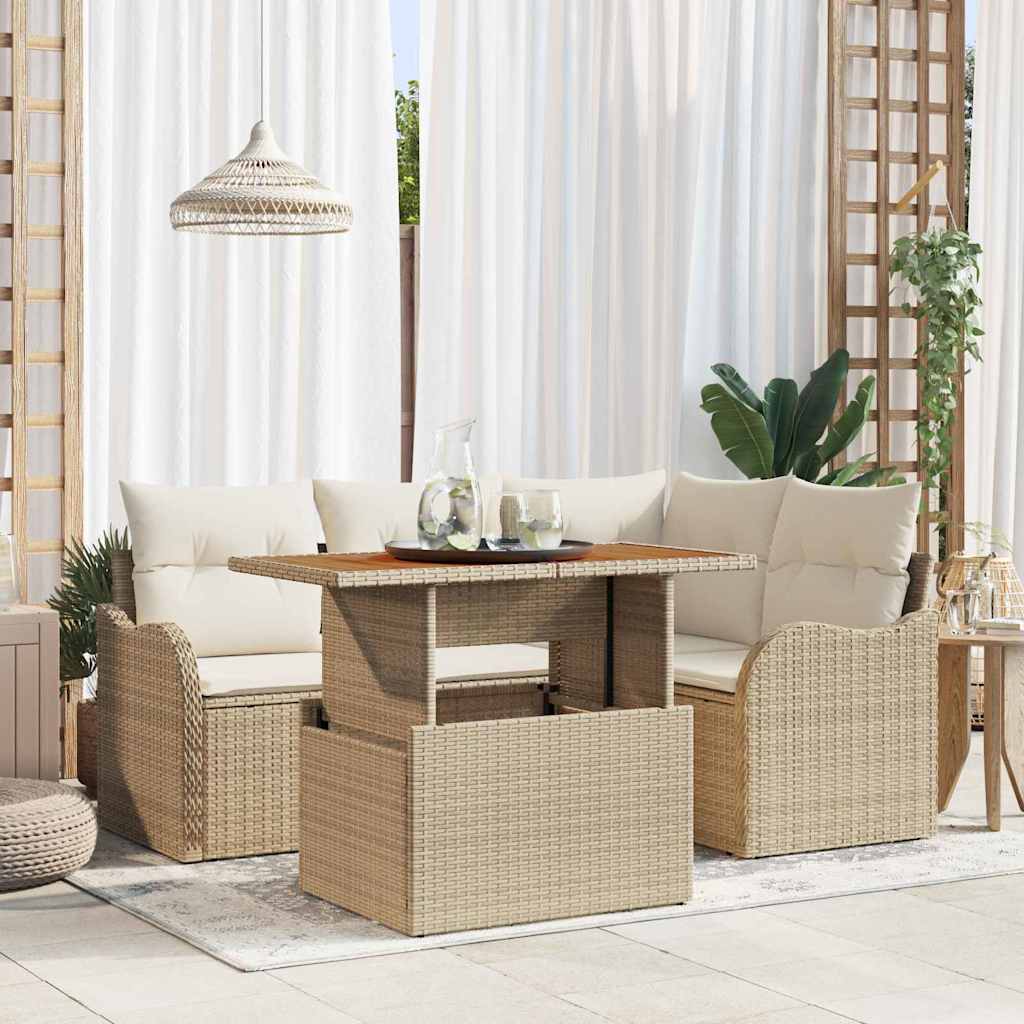 Gartensofa-set 5 stk. 4-Sitzanzahl Beige und Creme Poly-Rattan