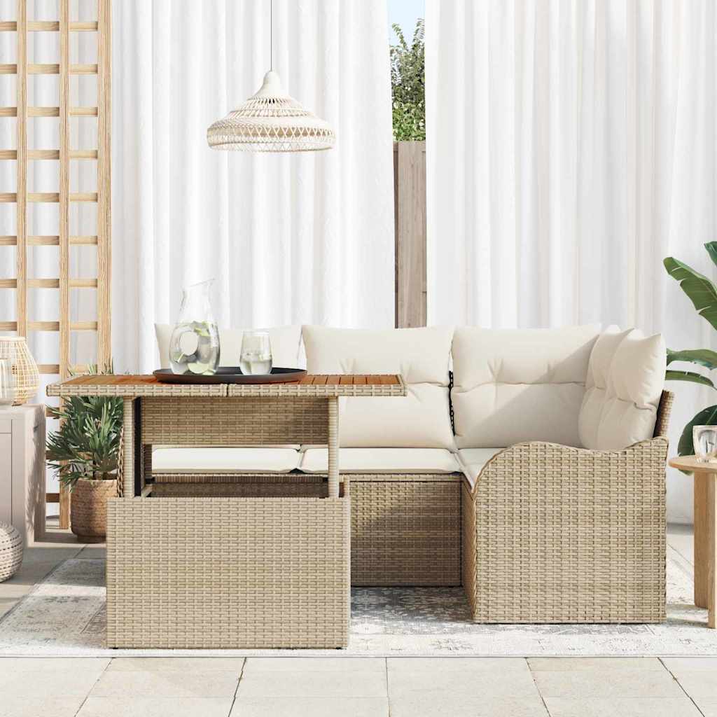 Gartensofa-set 5 stk. 4-Sitzanzahl Beige und Creme Poly-Rattan