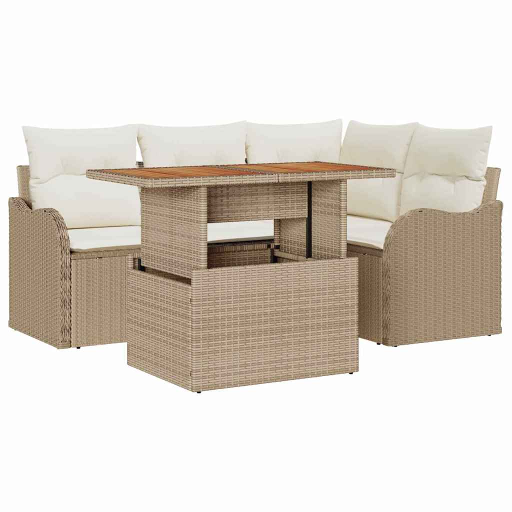 Gartensofa-set 5 stk. 4-Sitzanzahl Beige und Creme Poly-Rattan