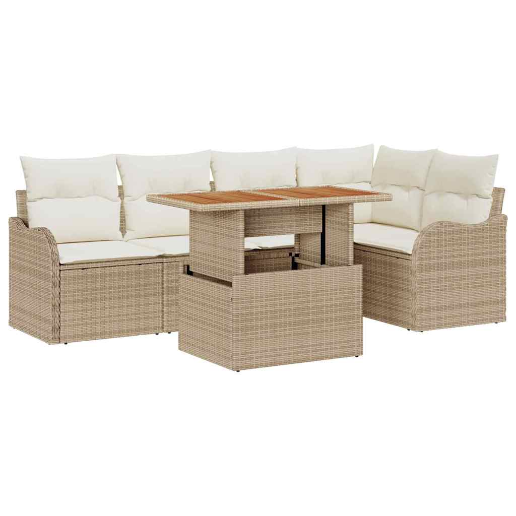 Gartensofa-set 6 stk. 5-Sitzanzahl Beige und Creme Poly-Rattan