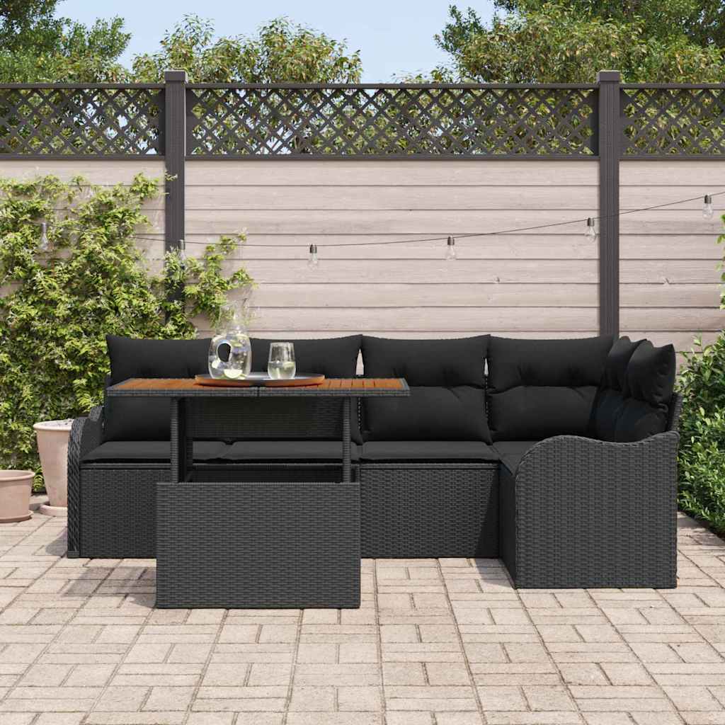 Gartensofa-set 6 stk. 5-Sitzanzahl Schwarz Poly-Rattan