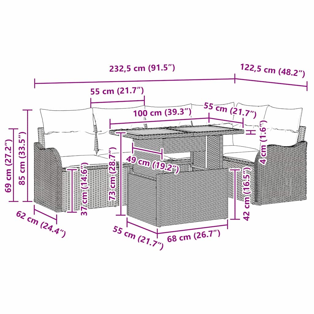 Gartensofa-set 6 stk. 5-Sitzanzahl Schwarz Poly-Rattan