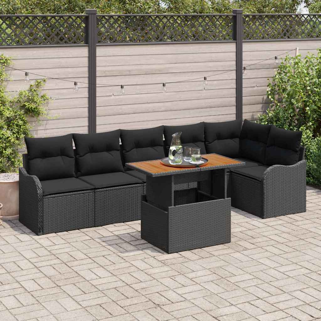 Garten-Sofa-Set mit Kissen 7 pcs Schwarz