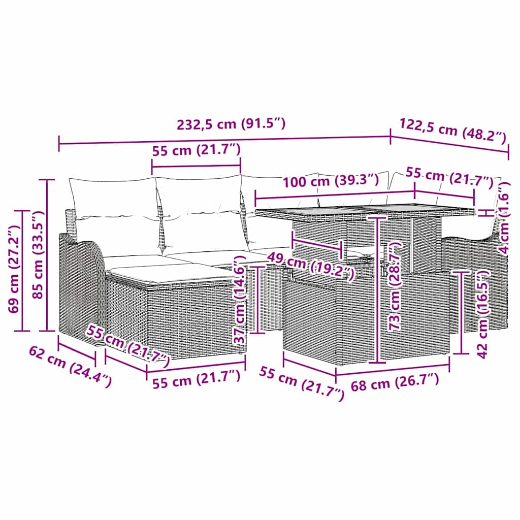 Garten-Sofa-Set 7 stk. Schwarz