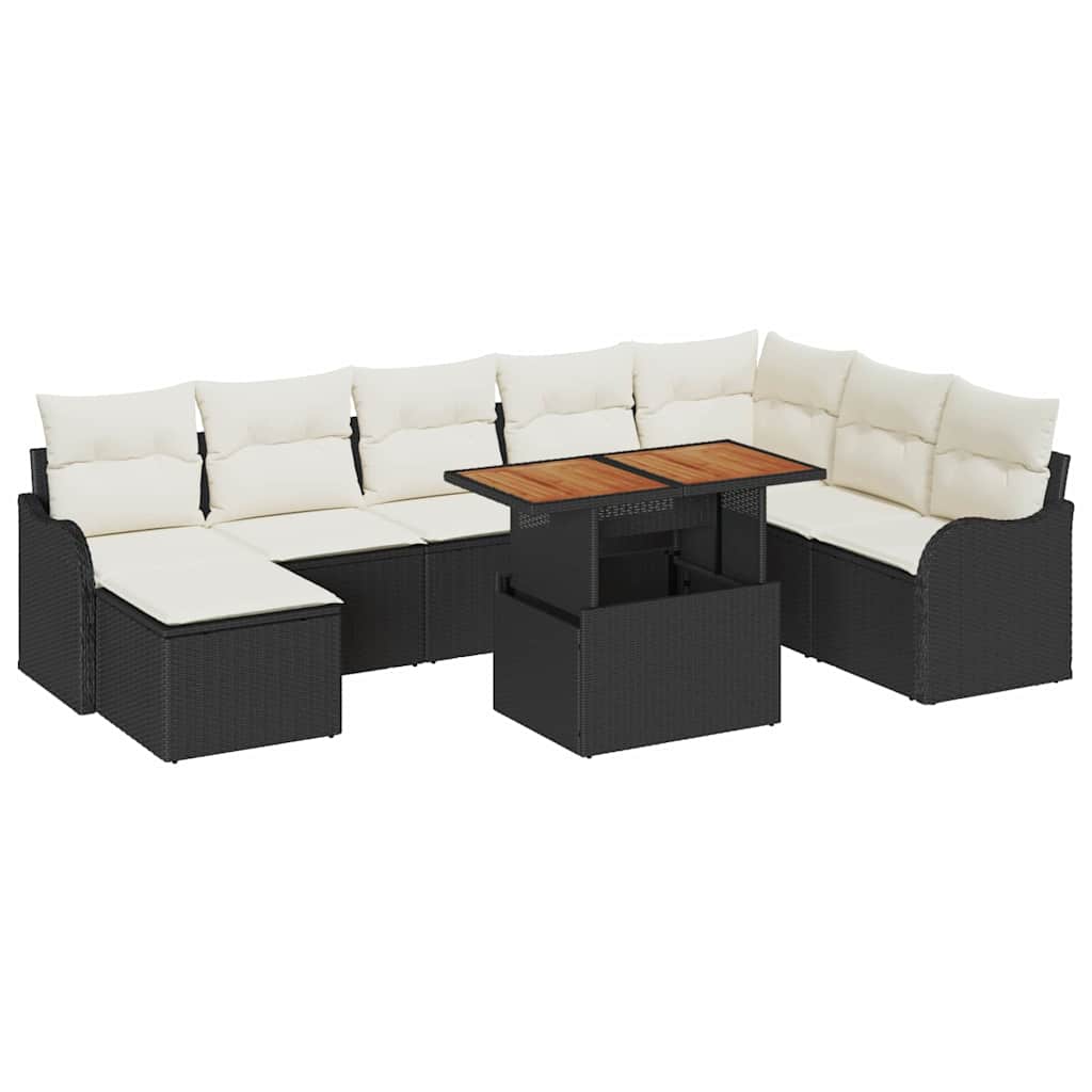 Garten-Sofa-Set 9 stk. Schwarz und Creme