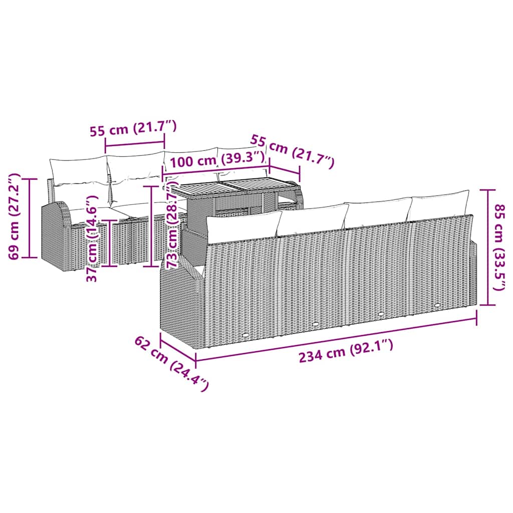 Garten-Sofa-Set 7 stk. Schwarz und Creme