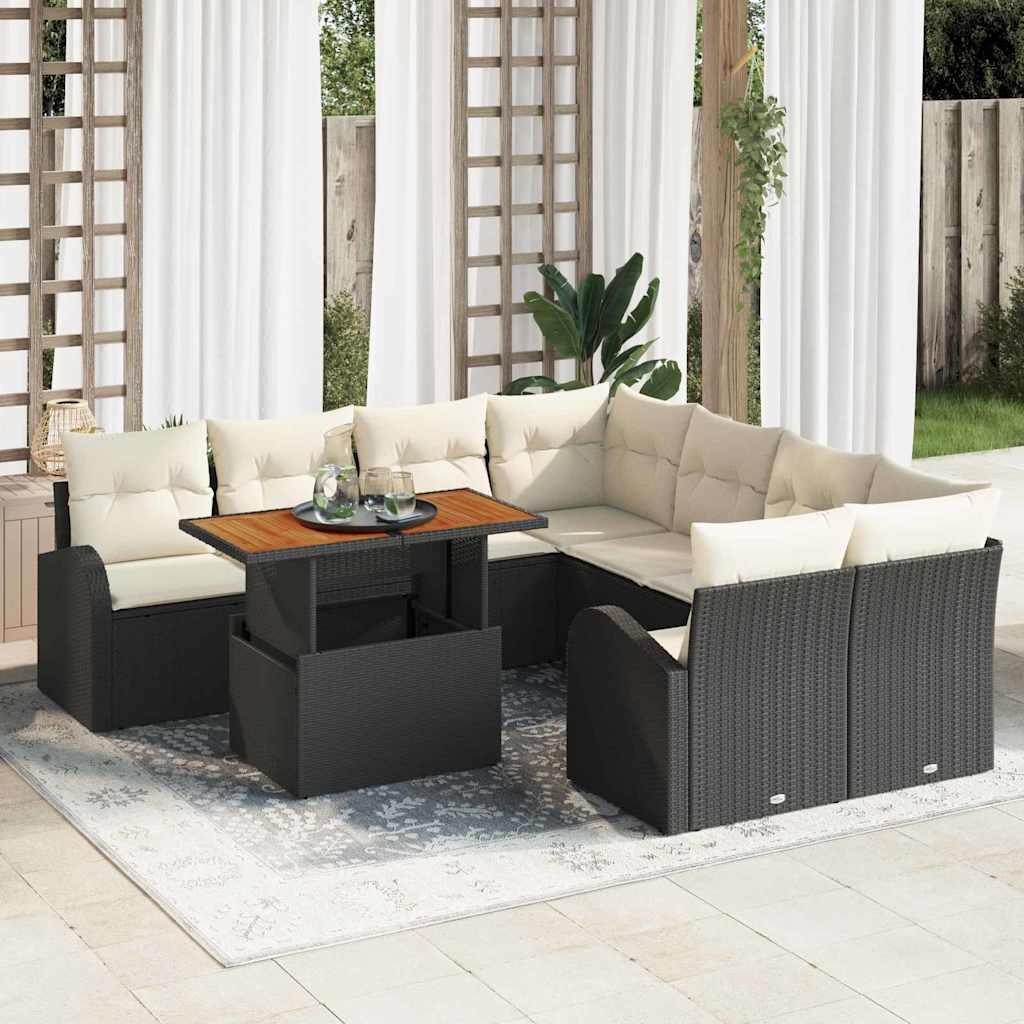 Garten-Sofa-Set 9 stk. Schwarz und Creme