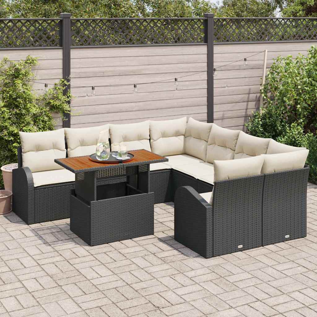 Garten-Sofa-Set 9 stk. Schwarz und Creme