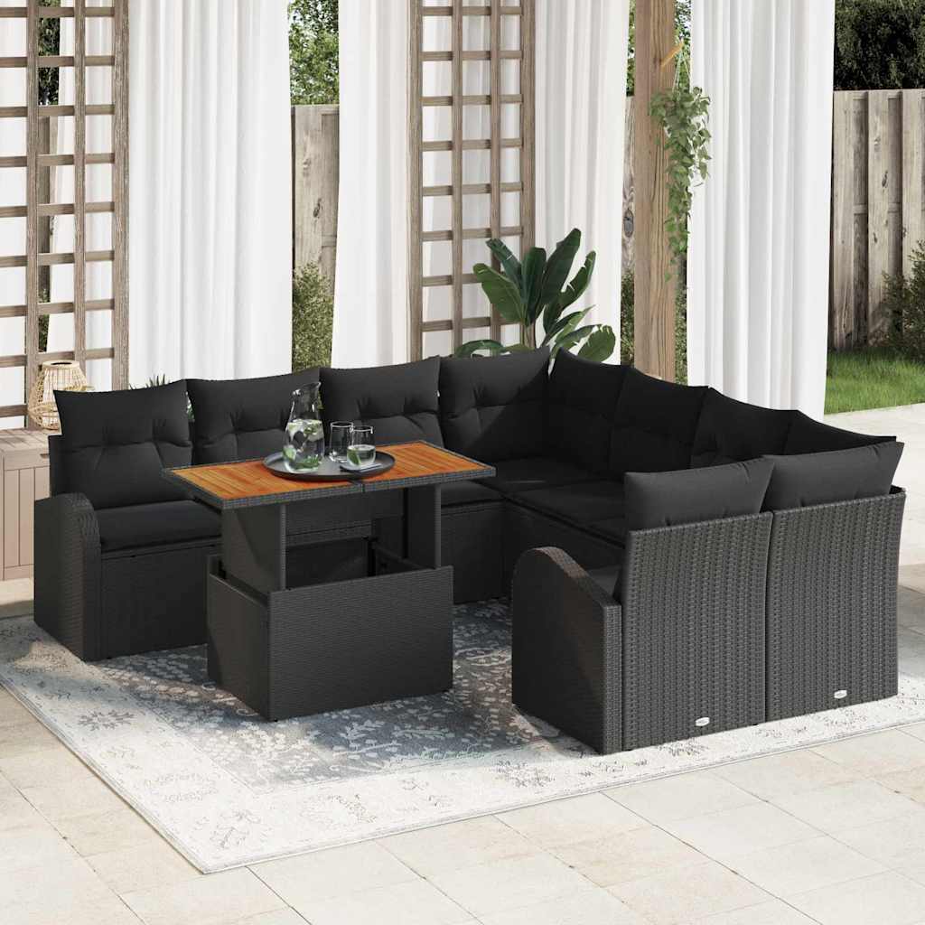 Garten-Sofa-Set 9 stk. Schwarz