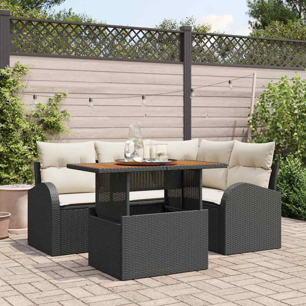 Garten-Sofa-Set 5 stk. Schwarz und Creme
