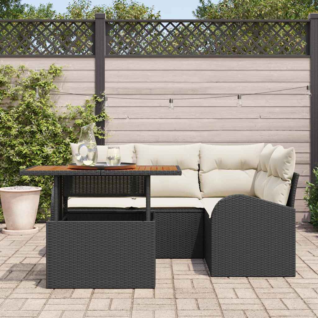 Garten-Sofa-Set 5 stk. Schwarz und Creme