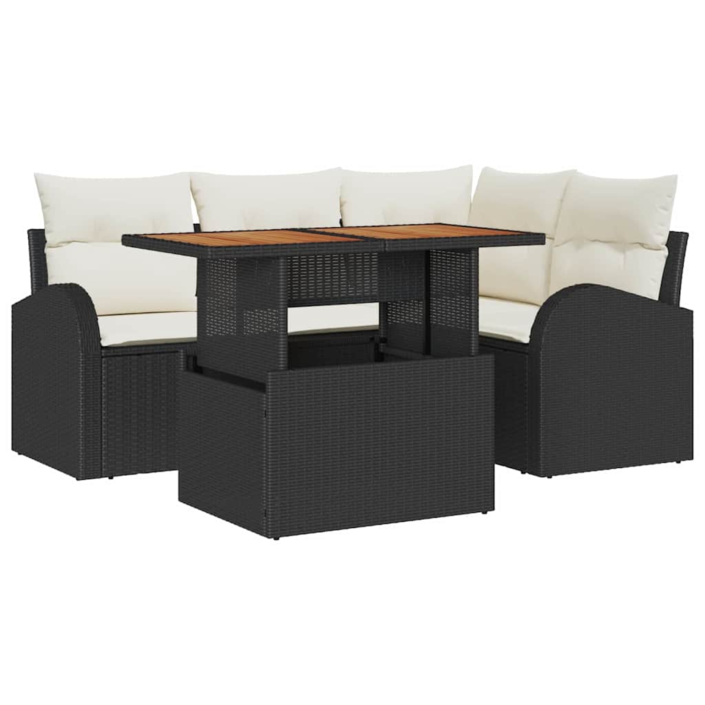 Garten-Sofa-Set 5 stk. Schwarz und Creme