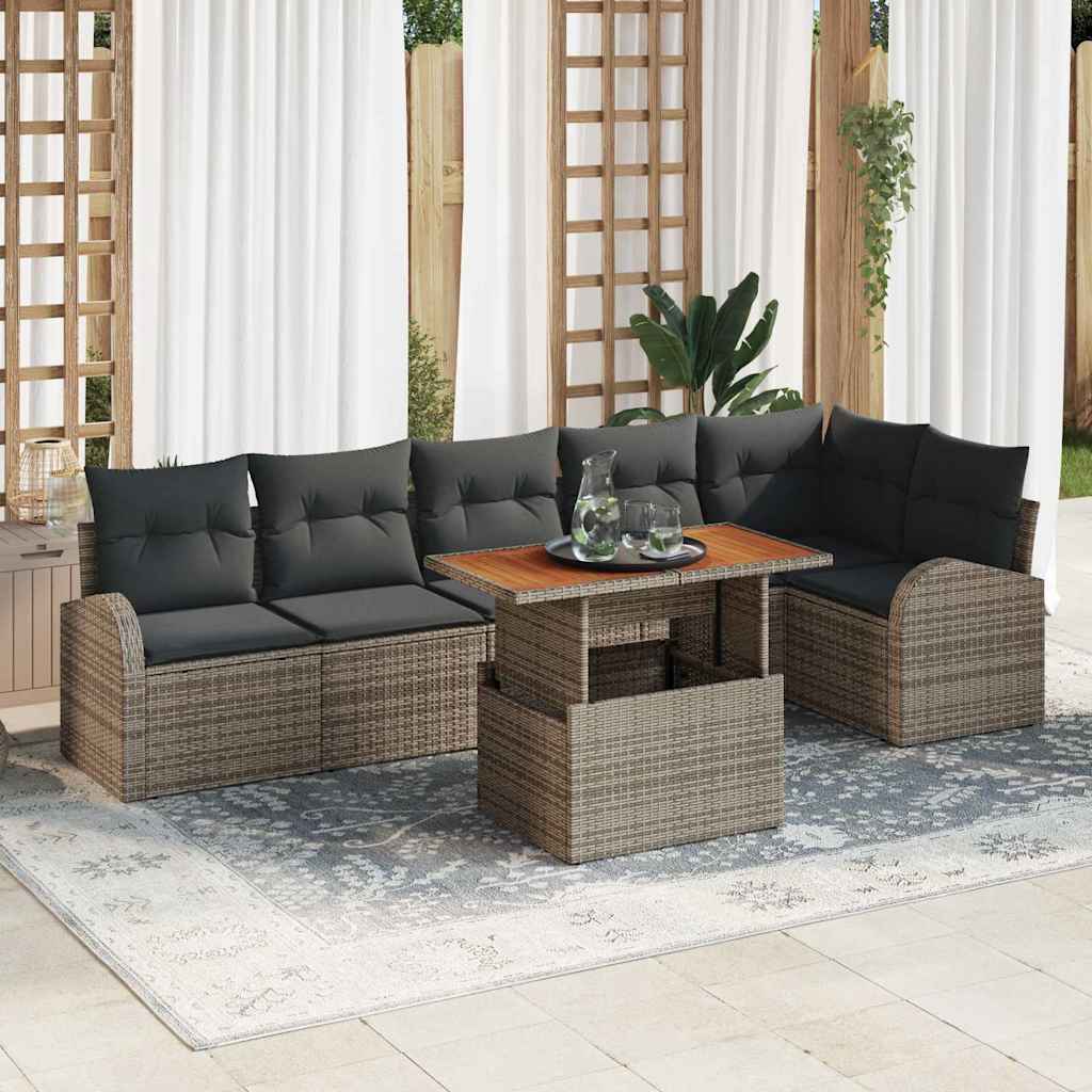 Garten-Sofa-Set mit Kissen 7 pcs Grau