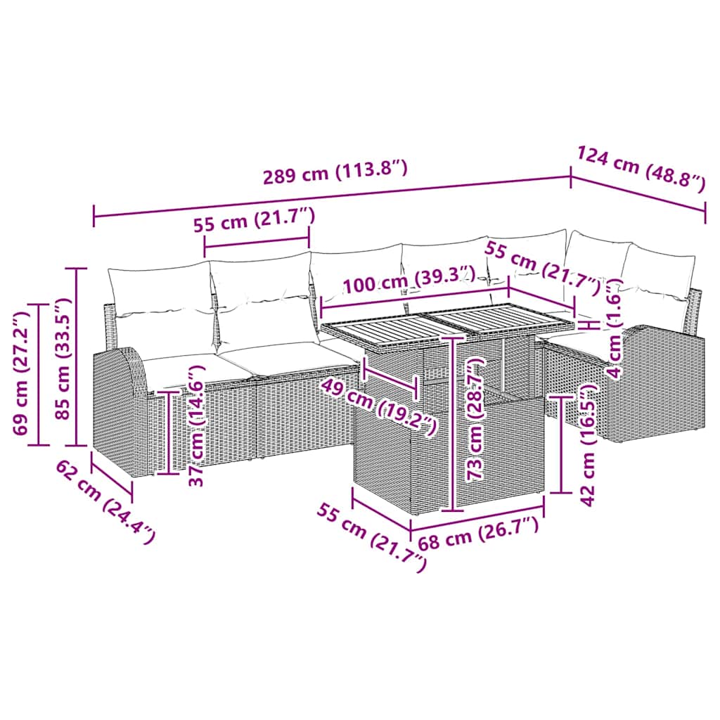 Garten-Sofa-Set 7 stk. Schwarz