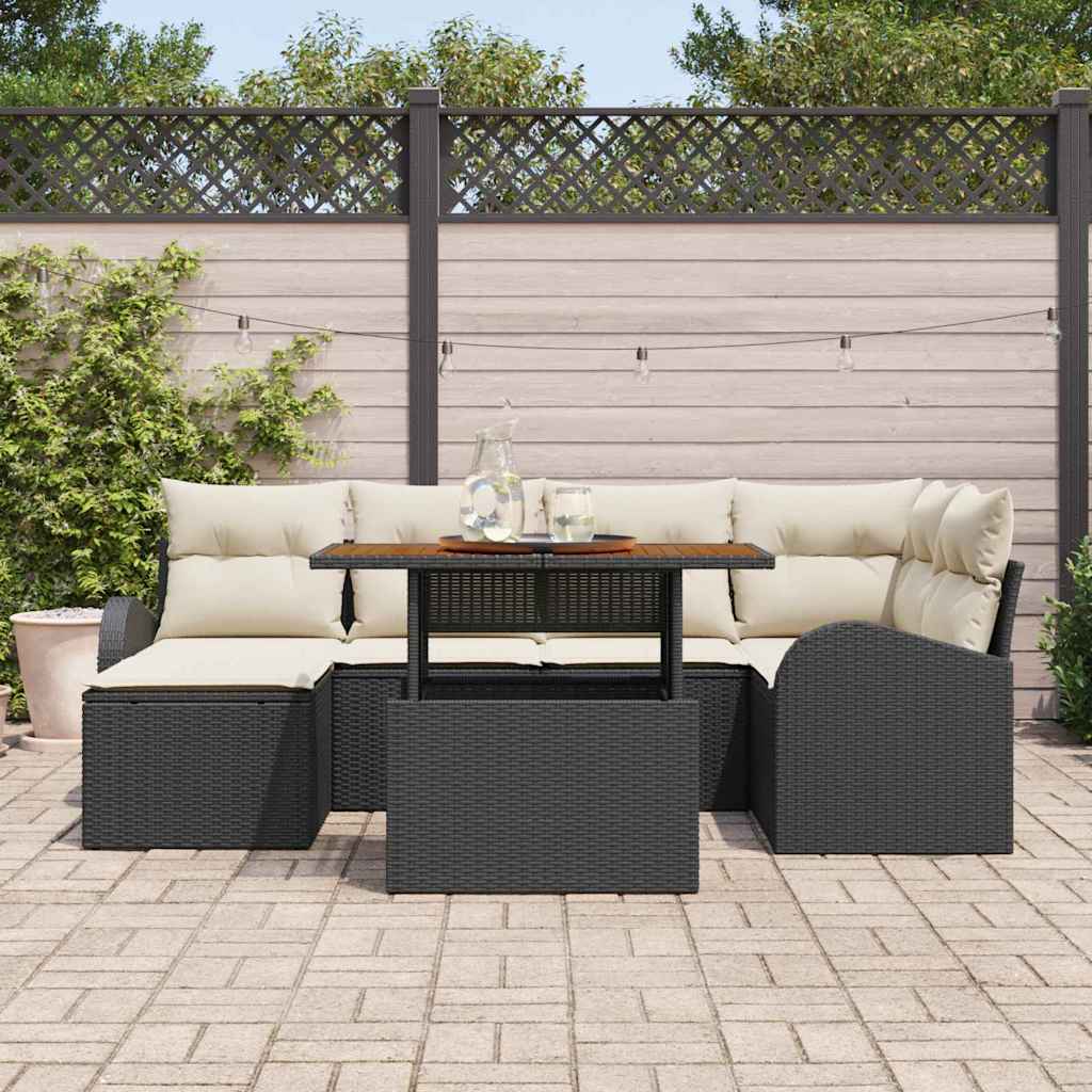 Garten-Sofa-Set 7 stk. Schwarz und Creme