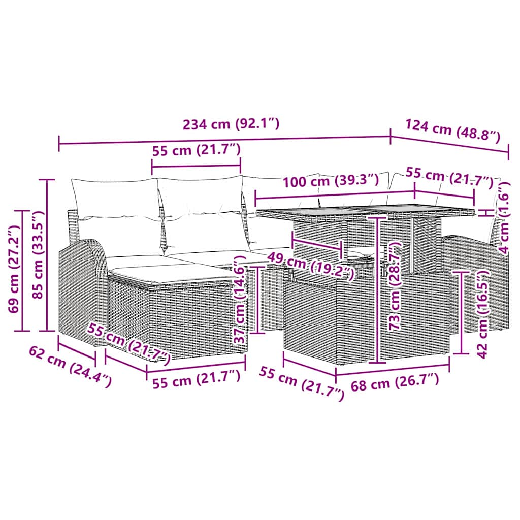 Garten-Sofa-Set 7 stk. Schwarz und Creme