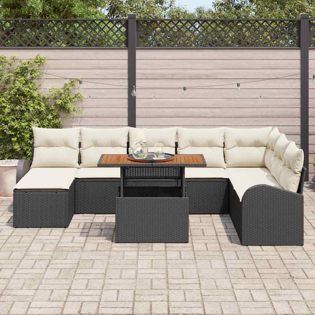 Garten-Sofa-Set 9 stk. Schwarz und Creme