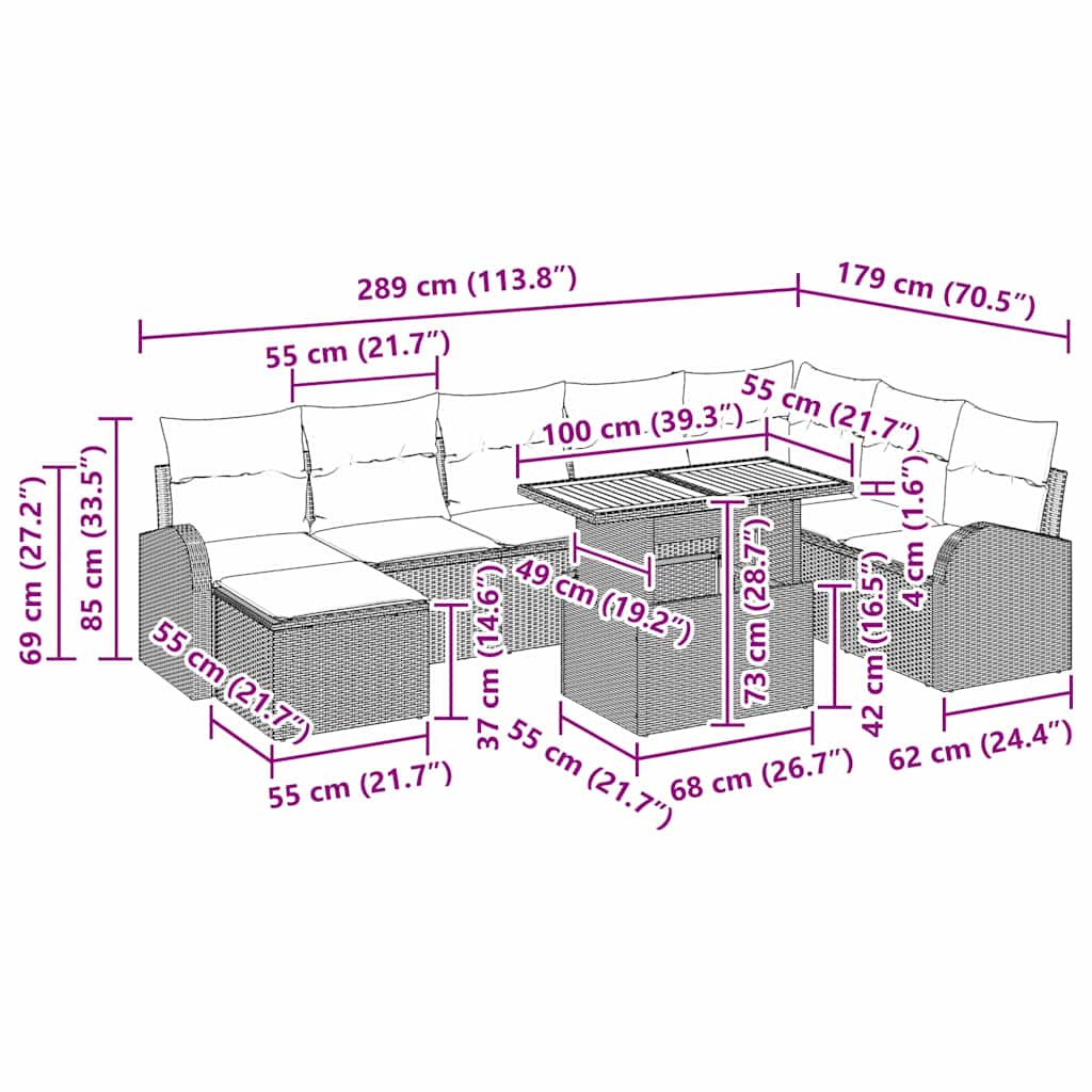 Garten-Sofa-Set 9 stk. Schwarz