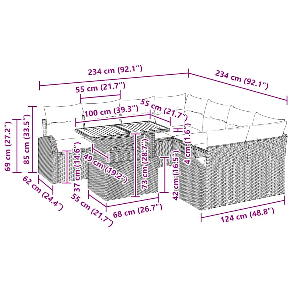 Garten-Sofa-Set 11 stk. Schwarz