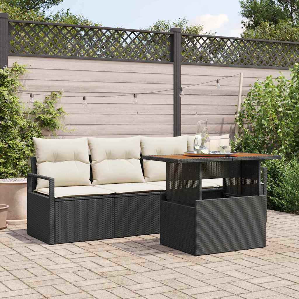 Garten-Sofa-Set 5 stk. 4-Sitzanzahl Schwarz und Creme