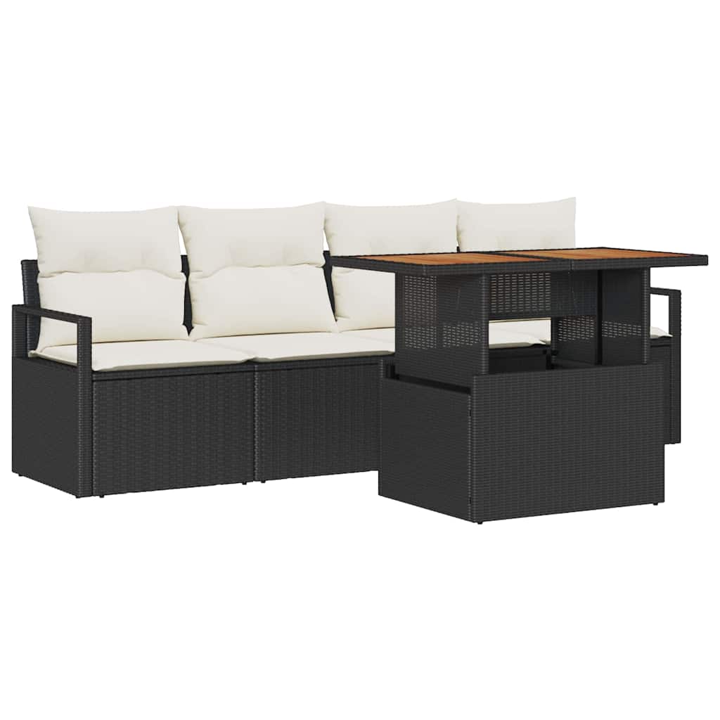 Garten-Sofa-Set 5 stk. 4-Sitzanzahl Schwarz und Creme