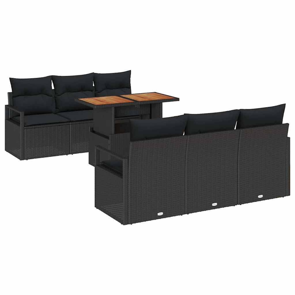 Garten-Sofa-Set mit Kissen 7 pcs Schwarz