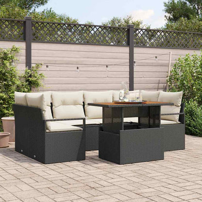 Garten-Sofa-Set 7 stk. 6-Sitzer Schwarz und Creme