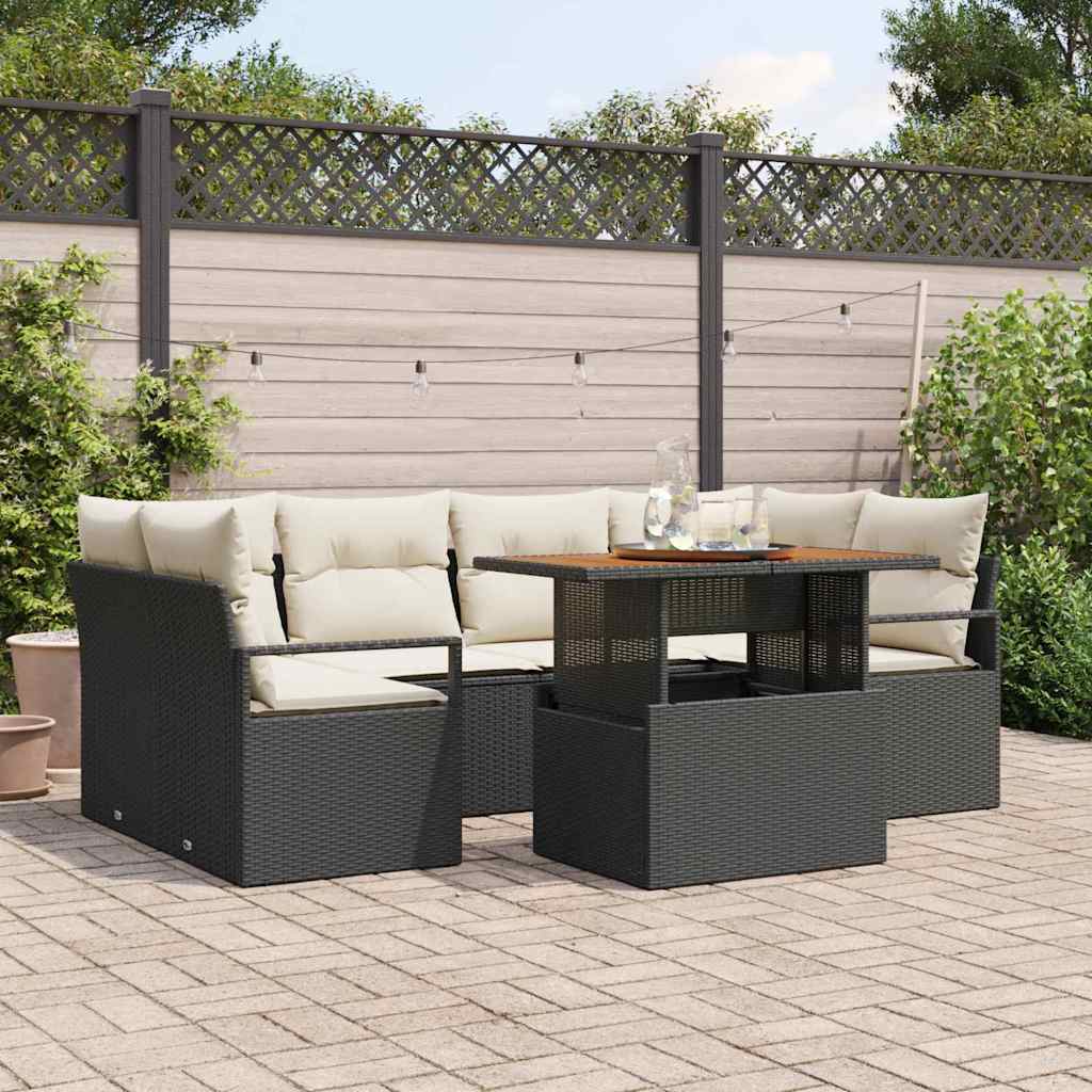 Garten-Sofa-Set 7 stk. 6-Sitzanzahl Schwarz und Creme