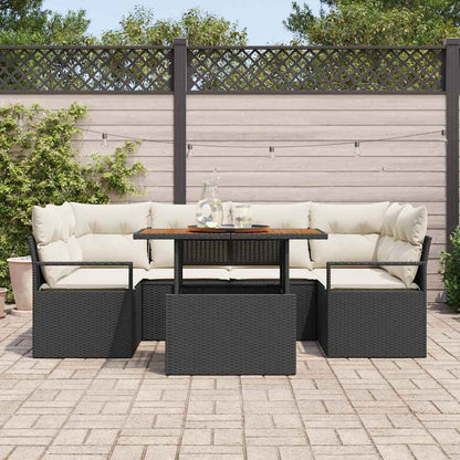 Garten-Sofa-Set 7 stk. 6-Sitzer Schwarz und Creme