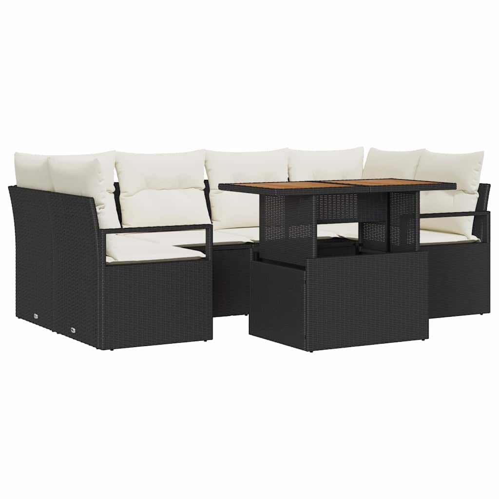 Garten-Sofa-Set 7 stk. 6-Sitzanzahl Schwarz und Creme