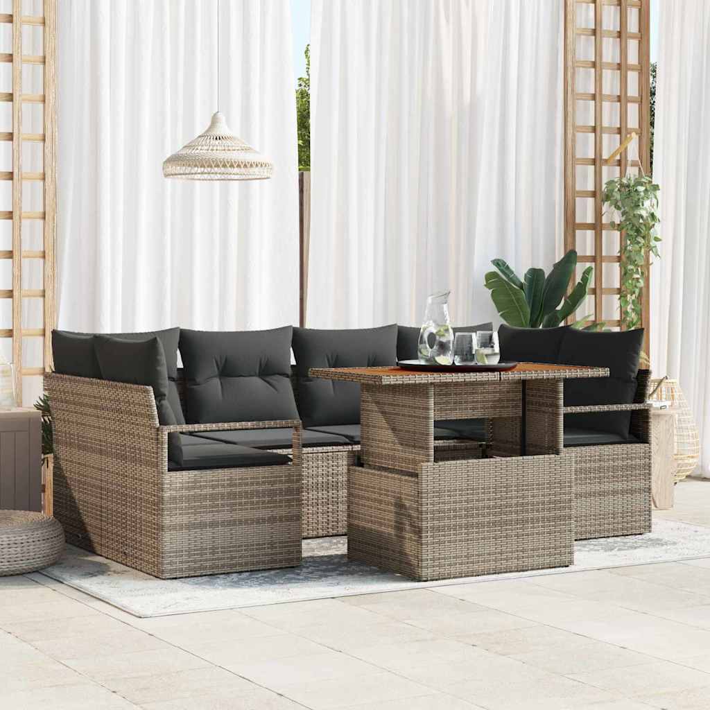 Garten-Sofa-Set mit Kissen 7 pcs Grau
