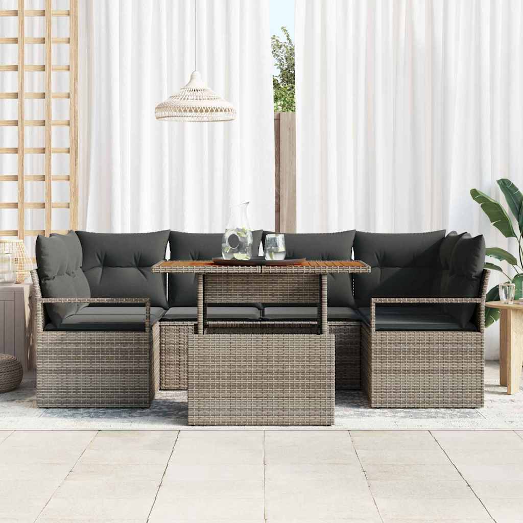 Garten-Sofa-Set mit Kissen 7 pcs Grau