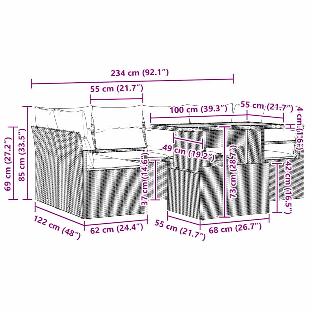 Garten-Sofa-Set 7 stk. 6-Sitzanzahl Beige und Creme