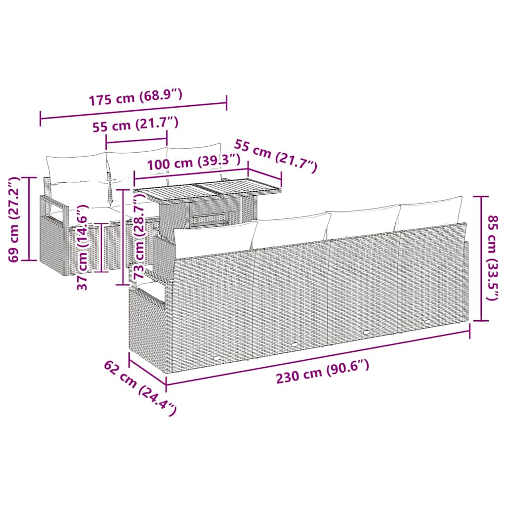 Garten-Sofa-Set mit Kissen mit Kissen 8 pcs Schwarz und Braun