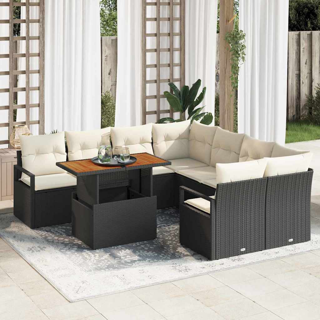 Garten Essgruppe mit Kissen 9 pcs Schwarz und Creme