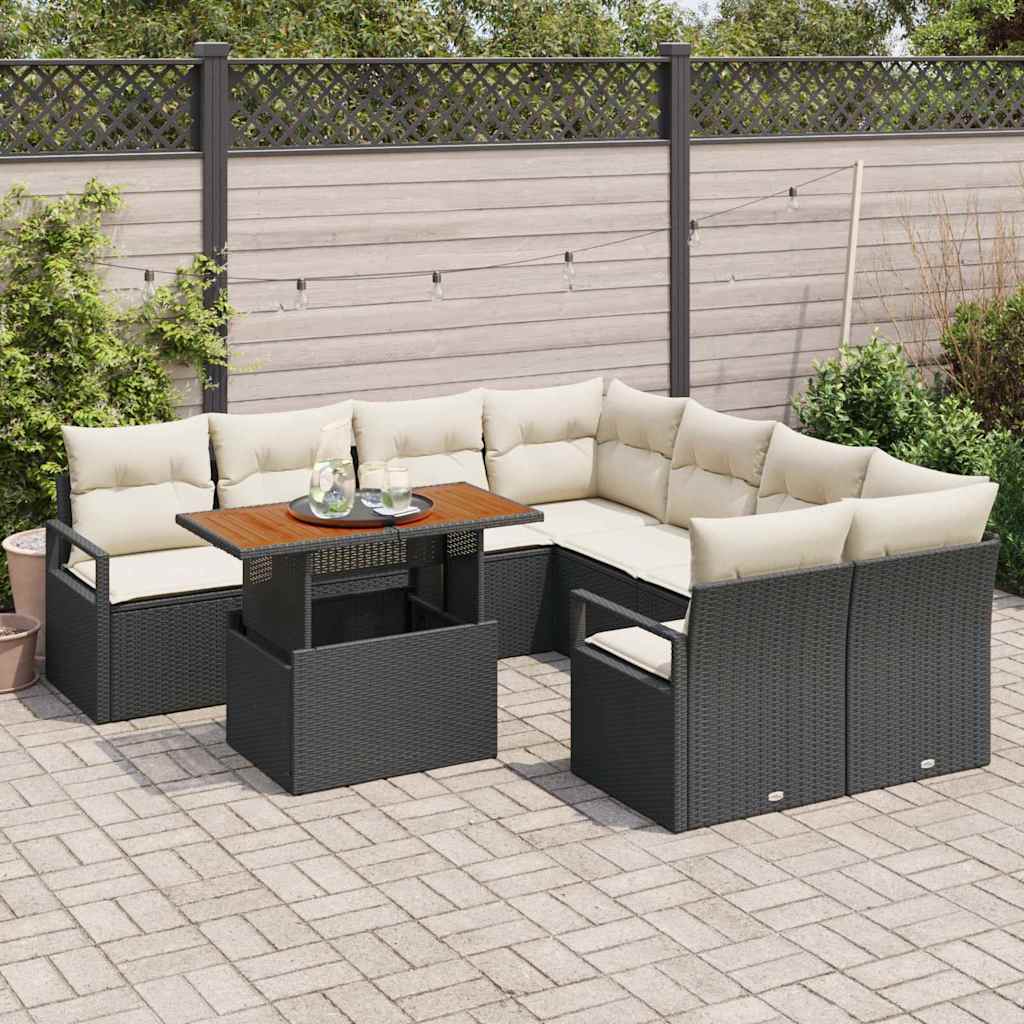 Garten Essgruppe mit Kissen 9 pcs Schwarz und Creme
