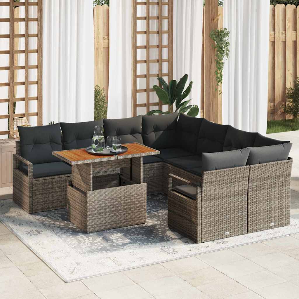 Garten Essgruppe mit Kissen 9 pcs Grau und Braun