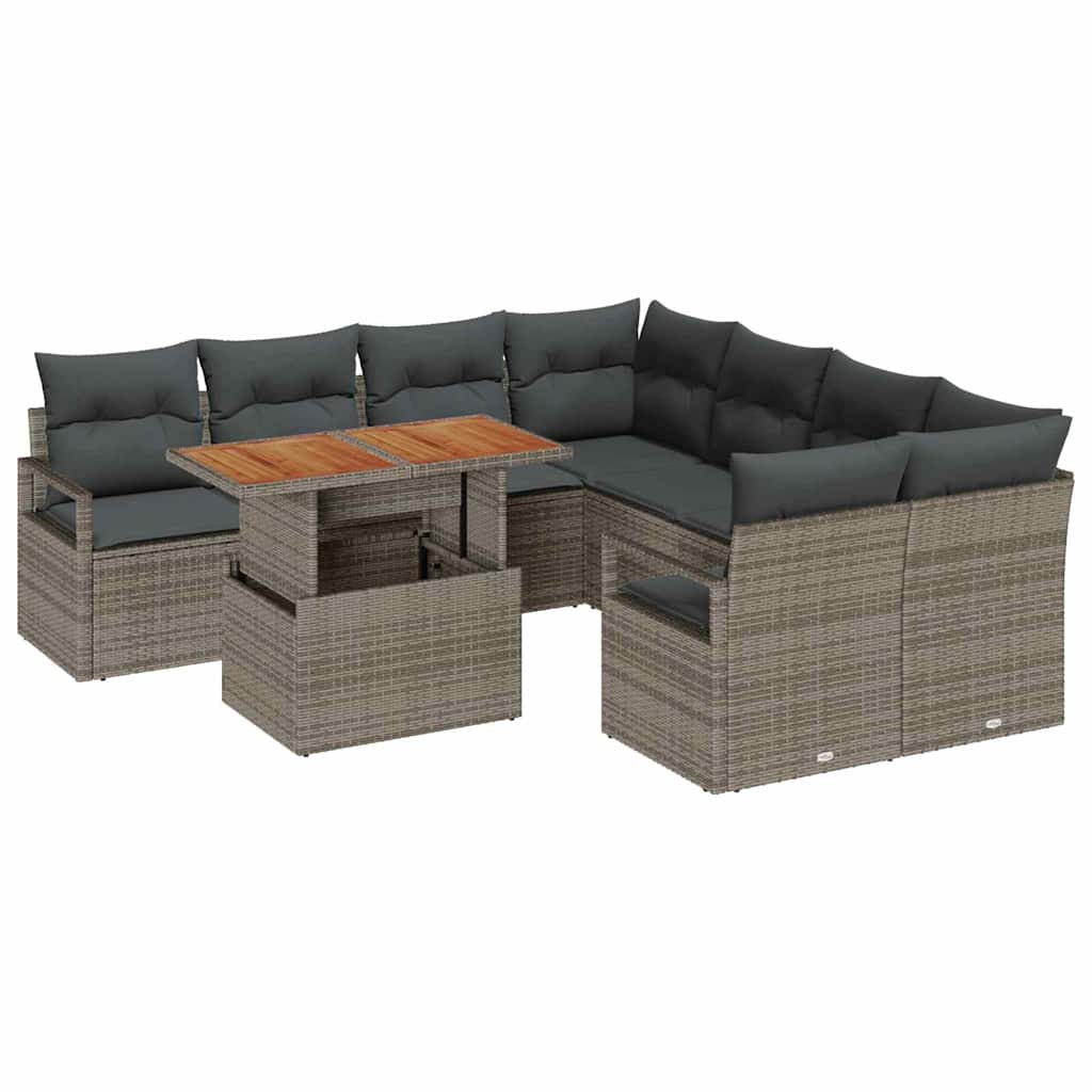 Garten Essgruppe mit Kissen 9 pcs Grau und Braun