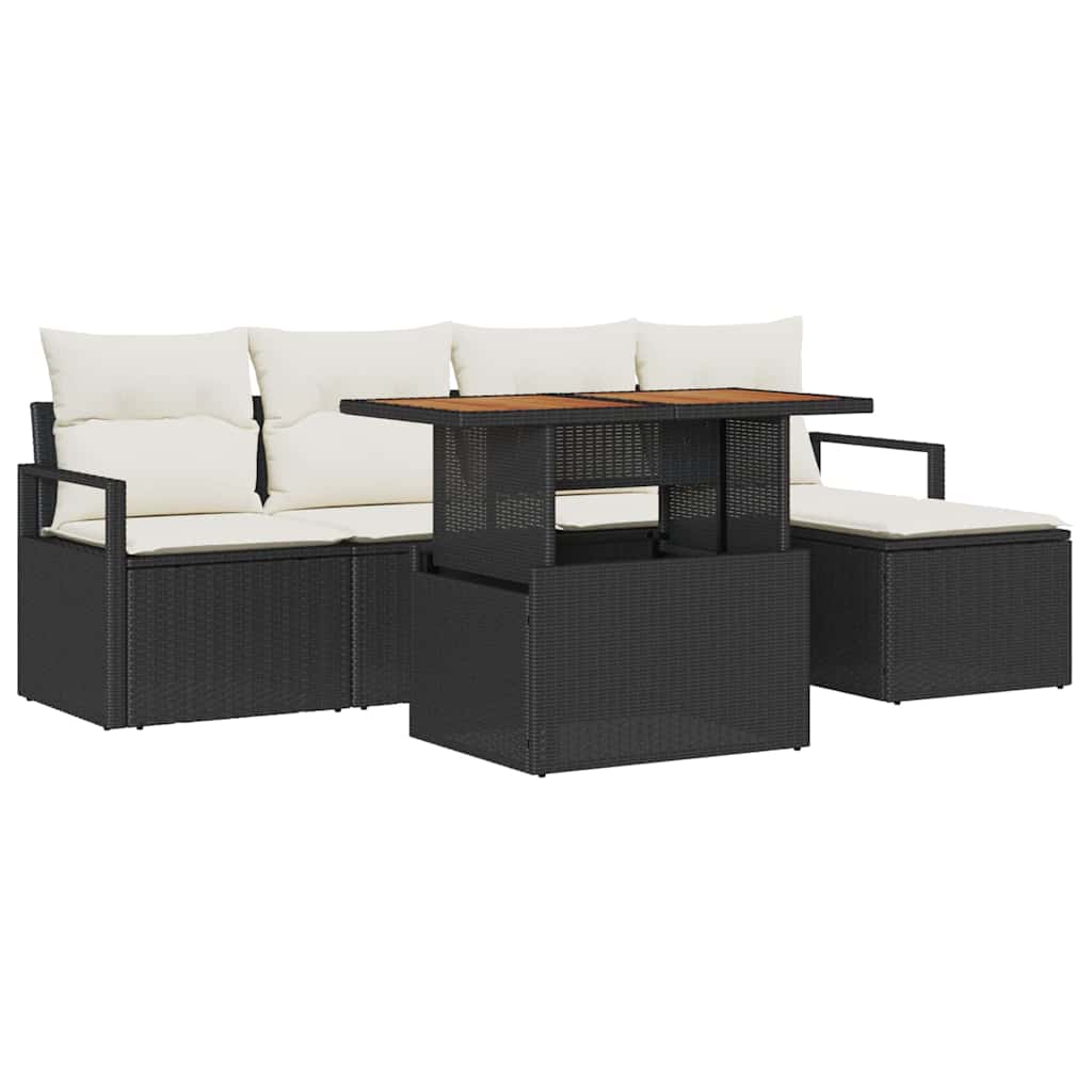 Gartensofa-set 6 stk. Schwarz Poly-Rattan