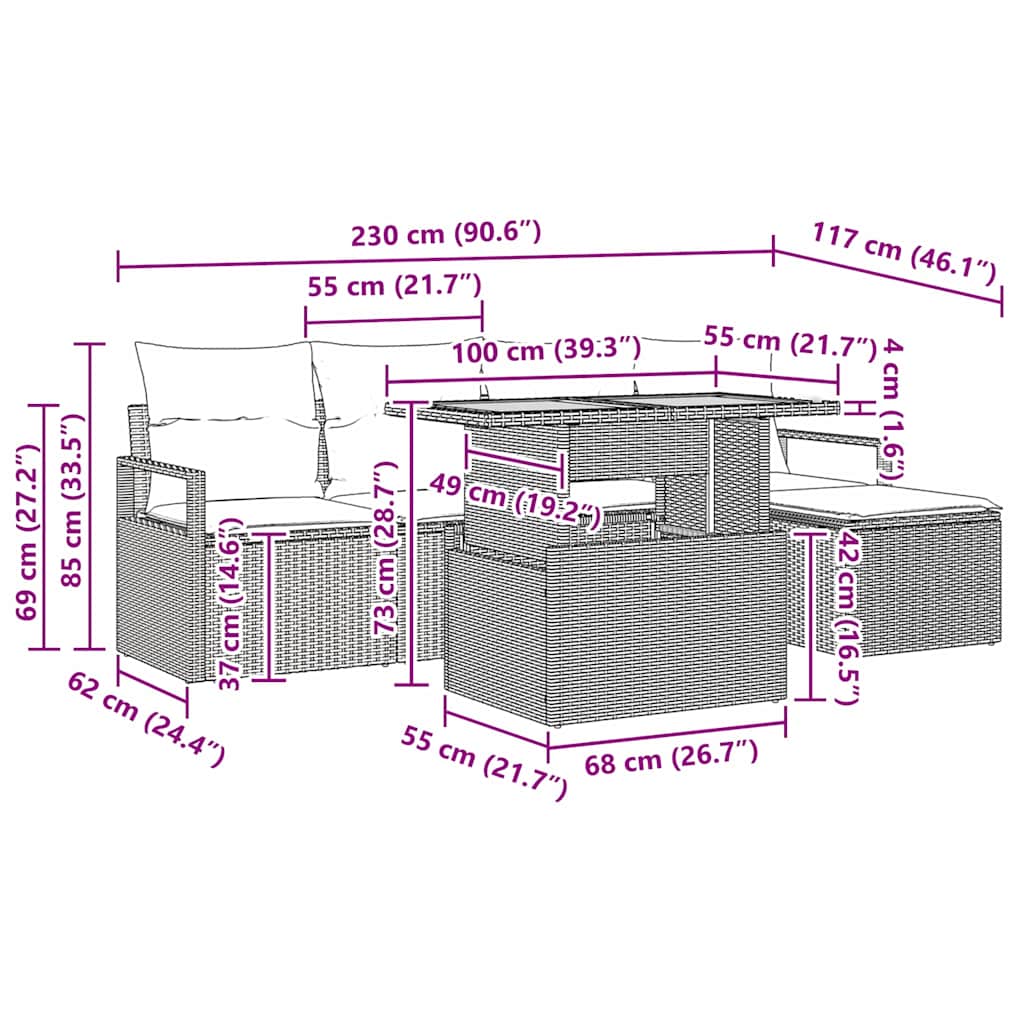 Gartensofa-set 6 stk. Schwarz Poly-Rattan