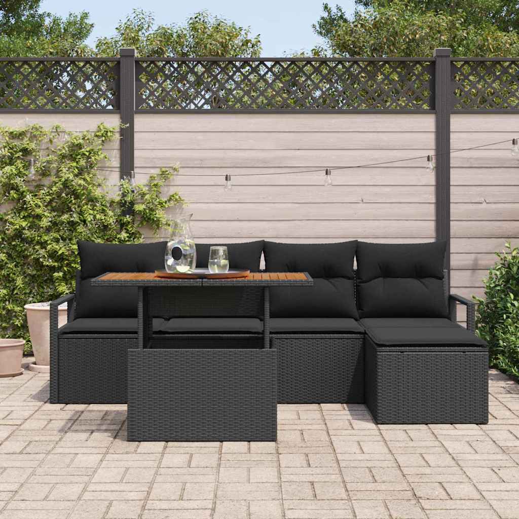 Gartensofa-set 6 stk. Schwarz Poly-Rattan