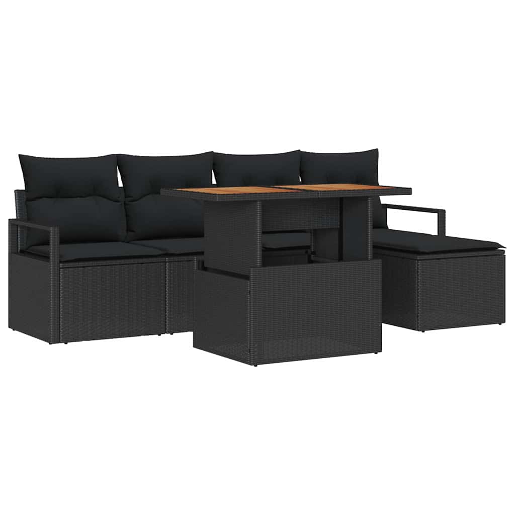 Gartensofa-set 6 stk. Schwarz Poly-Rattan